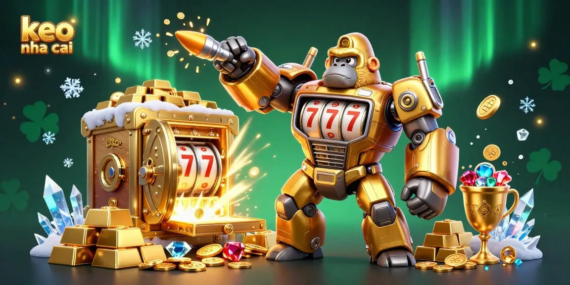 Engage with exhilarating keo nha cai action as the golden gorilla mech bursts through treasures.