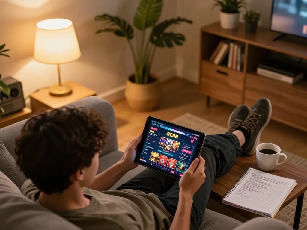 Engaging in strategic gameplay at SC88 online casino from the comfort of home.