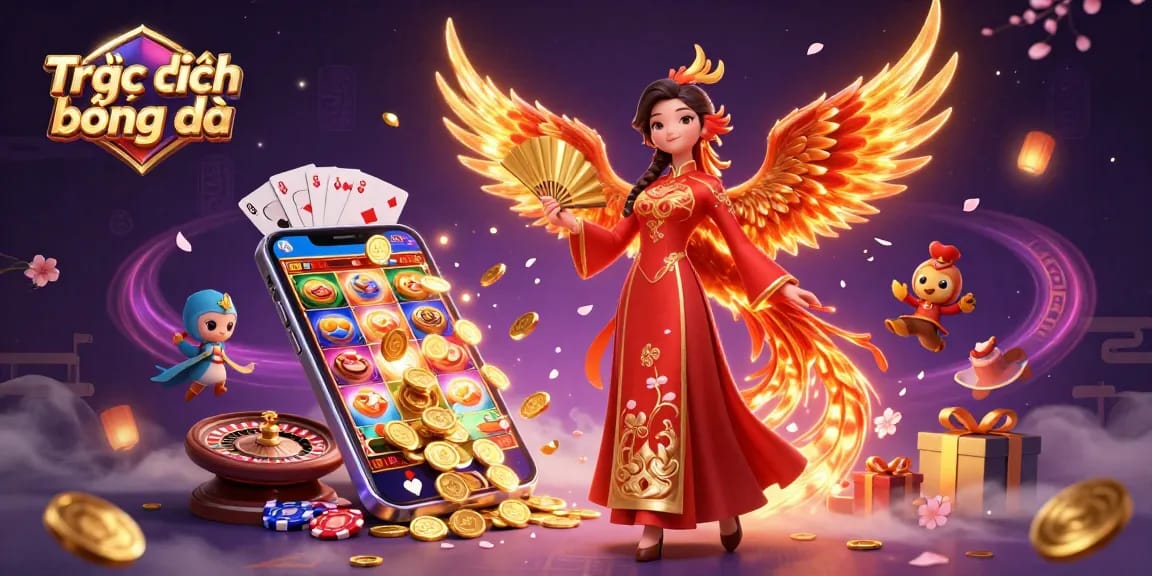 Watch Trực tiếp bóng đá with a vibrant 3D scene showcasing traditional elements, sports excitement, and casino features.