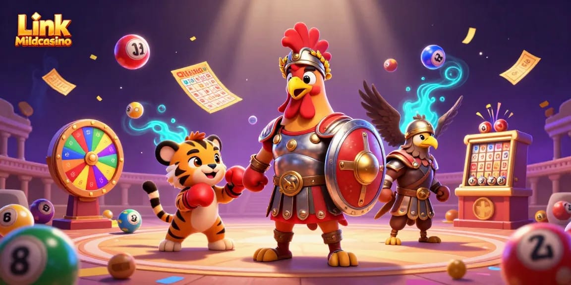 Experience excitement with Link Mildcasino in a vibrant 3D casino scene featuring dynamic gambling elements.