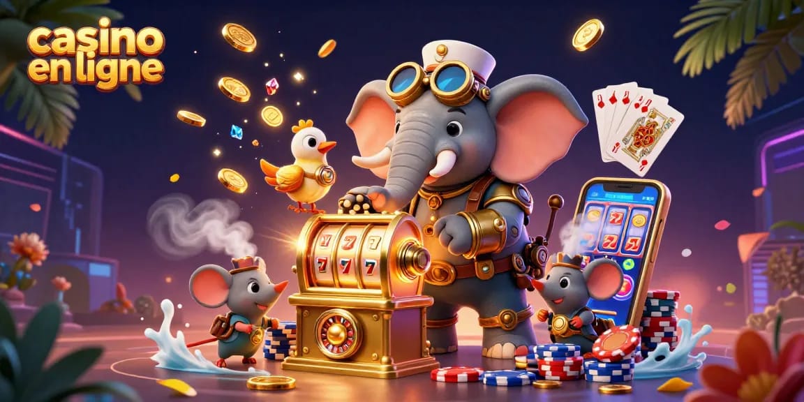 Profitez d'une expérience captivante au casino en ligne avec un éléphant ingénieur, des machines à sous et des jets de pièces!