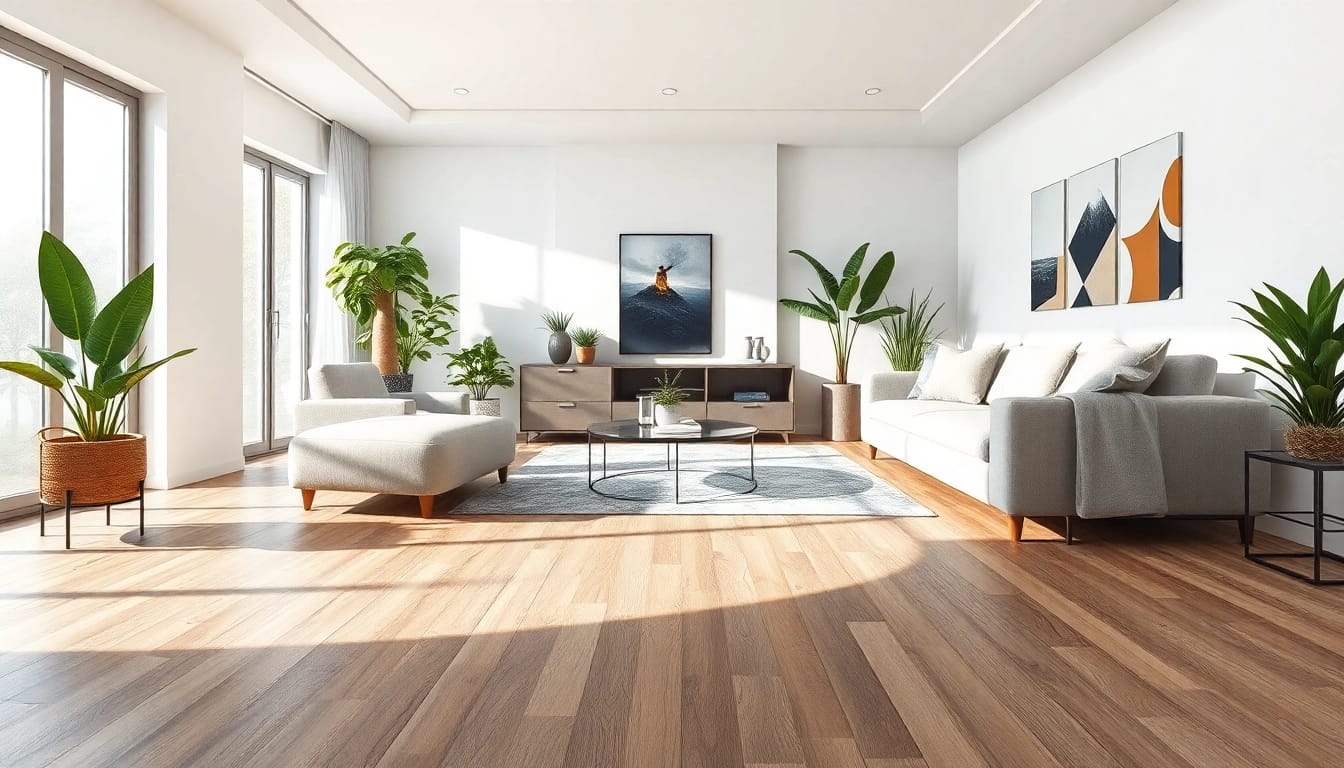 Discover waterproof LVP flooring in a modern, beautifully designed living room.