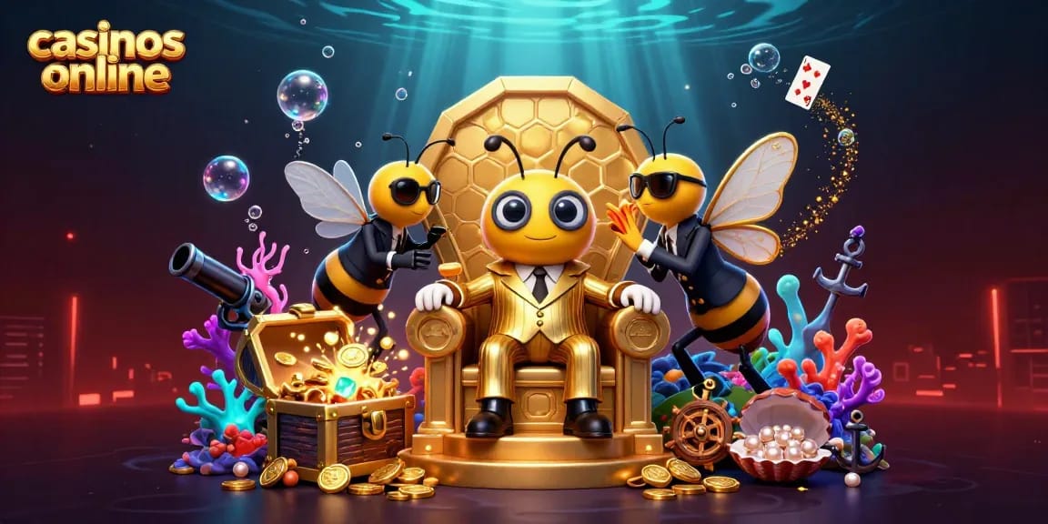 Gana en casinos online con giros emocionantes y grandes premios en esta ilustración vibrante.