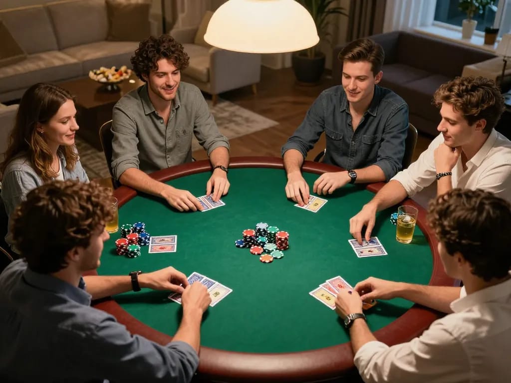 Players enjoying a thrilling poker game in a cozy setting while using mm88 for betting.