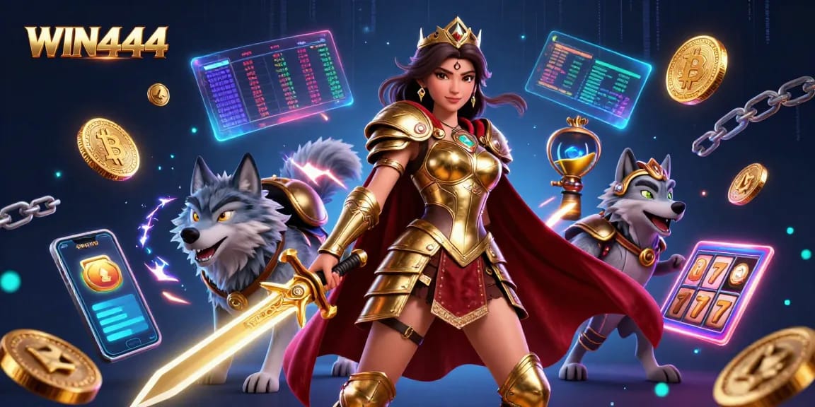 Experience the excitement of WIN444 with vibrant casino action featuring thrilling slot elements and 3D characters.