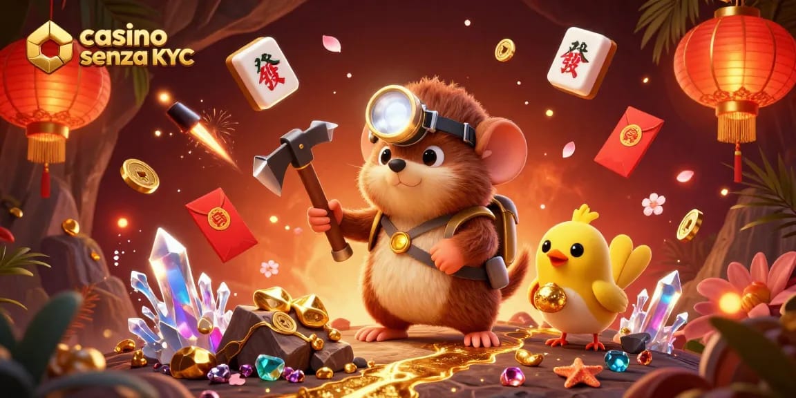 Vivi l'azione del casinò senza KYC mentre una talpa e un canarino scoprono tesori in un mondo di casinò vibrante.