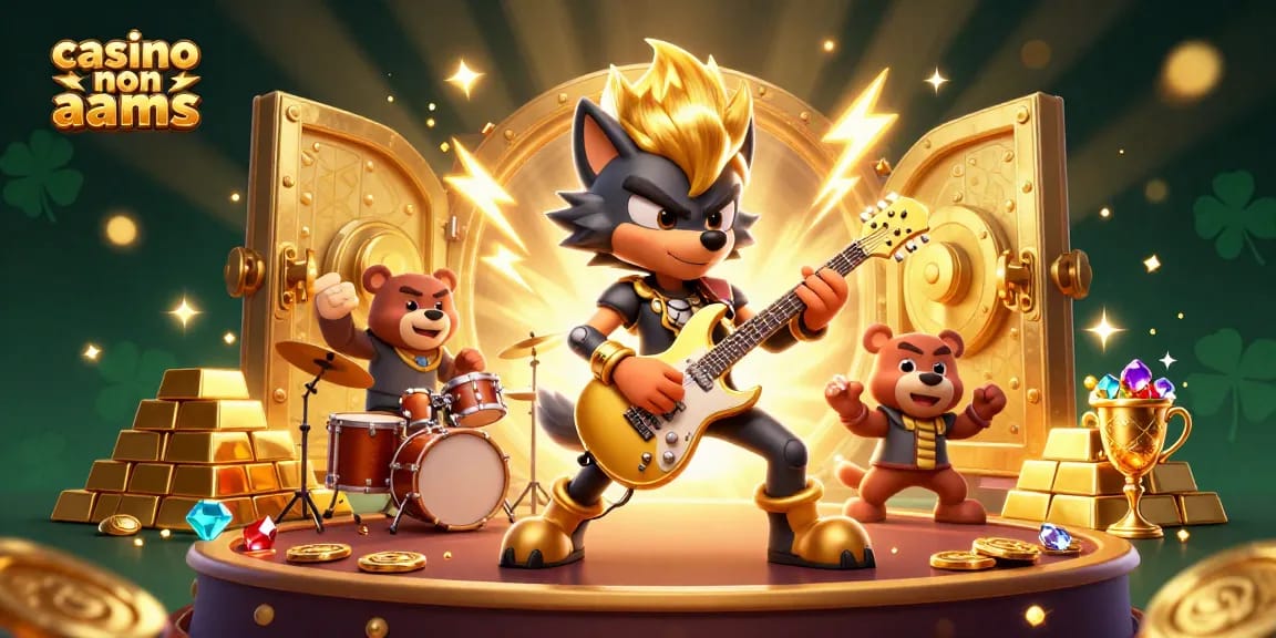 Gioca nei casinò non AAMS mentre il lupo rock e l'orso batterista si esibiscono su un palco scintillante.