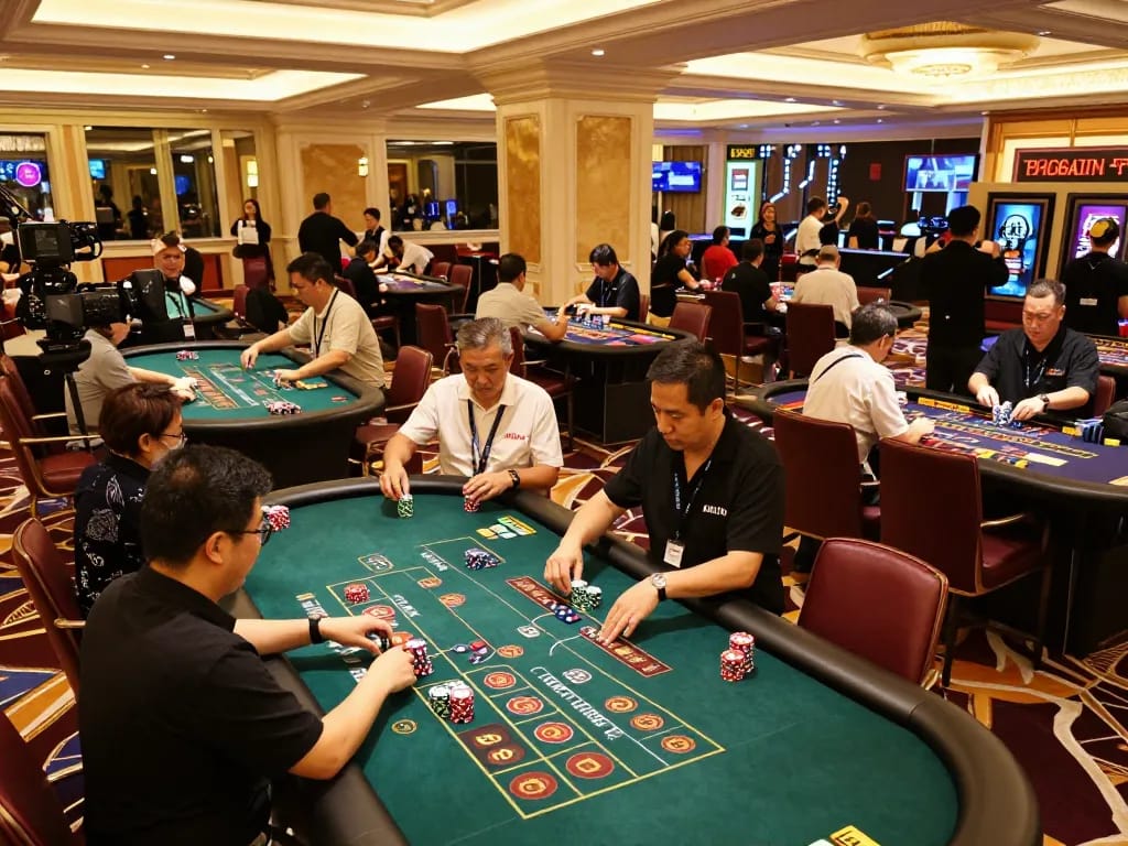 Paito macau gaming excitement captured with players placing bets at a lively casino table