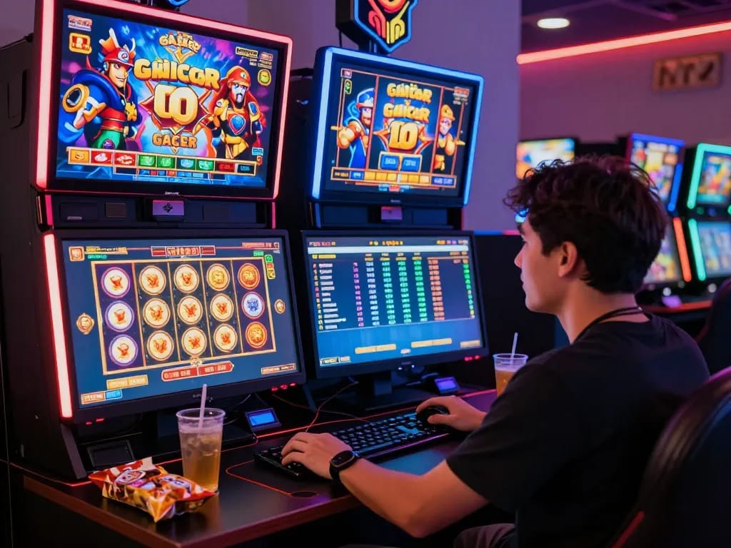 Player enjoying an exciting moment on a vibrant slot gacor game interface with colorful graphics and gaming atmosphere.
