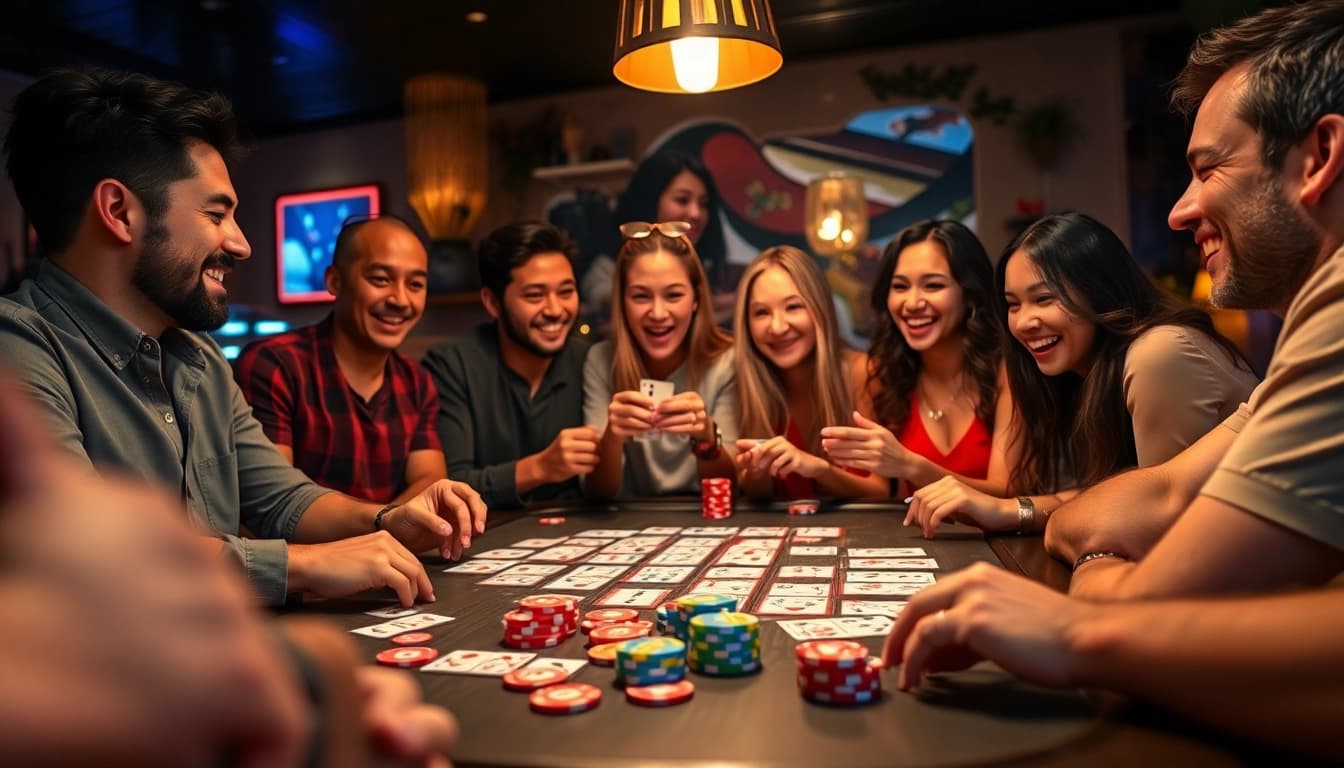Enjoying a lively Yono Rummy game with friends, showcasing excitement and colorful game elements.