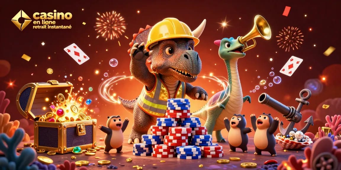 Jouez à casino en ligne retrait instantané avec une illustration dynamique pleine de célébration et de gains.