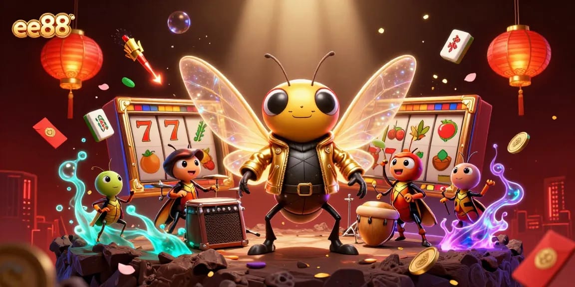 Experience thrilling games at ee88 featuring a vibrant 3D casino celebration with energetic characters.