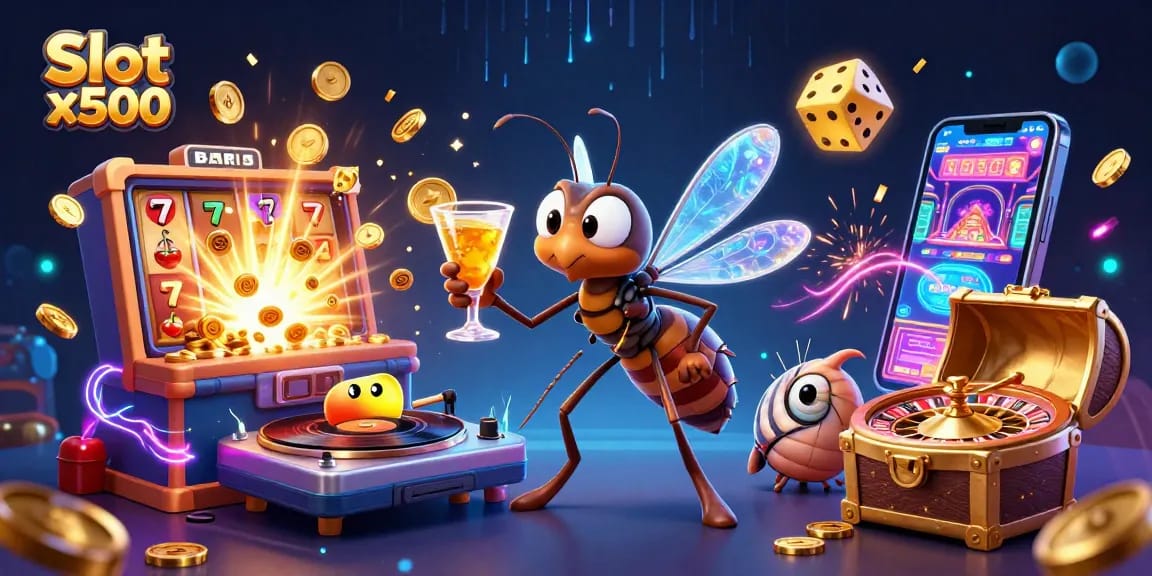 Experience the thrill of Slot x500 with vibrant casino characters and dazzling game elements.