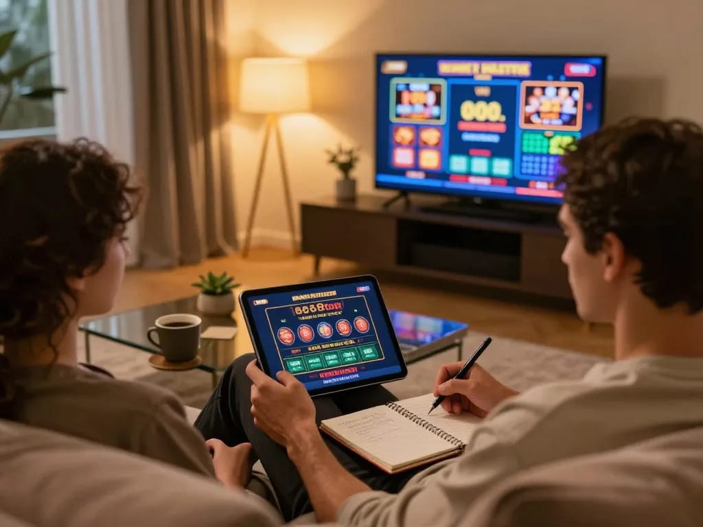 Engaging in online gaming through the 888top app in a cozy home environment.