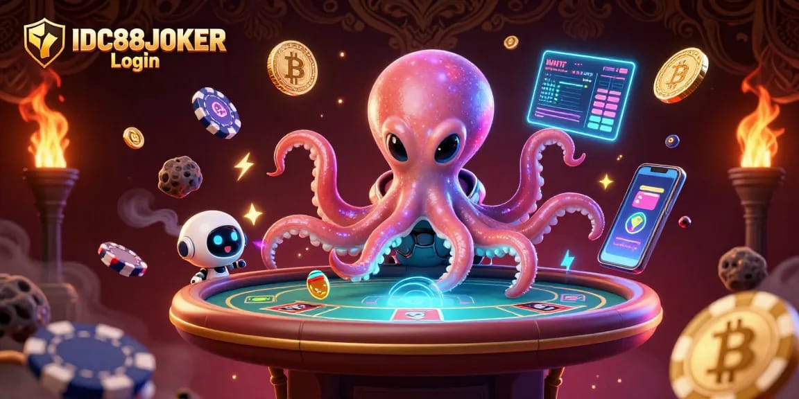 Experience the excitement of gaming with IDC88JOKER Login, featuring a vibrant alien-themed poker scene!