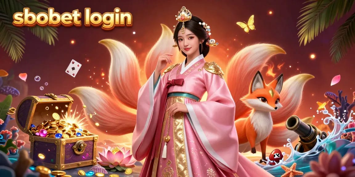 Experience sbobet login alongside immersive gaming elements in a vibrant 3D casino illustration.