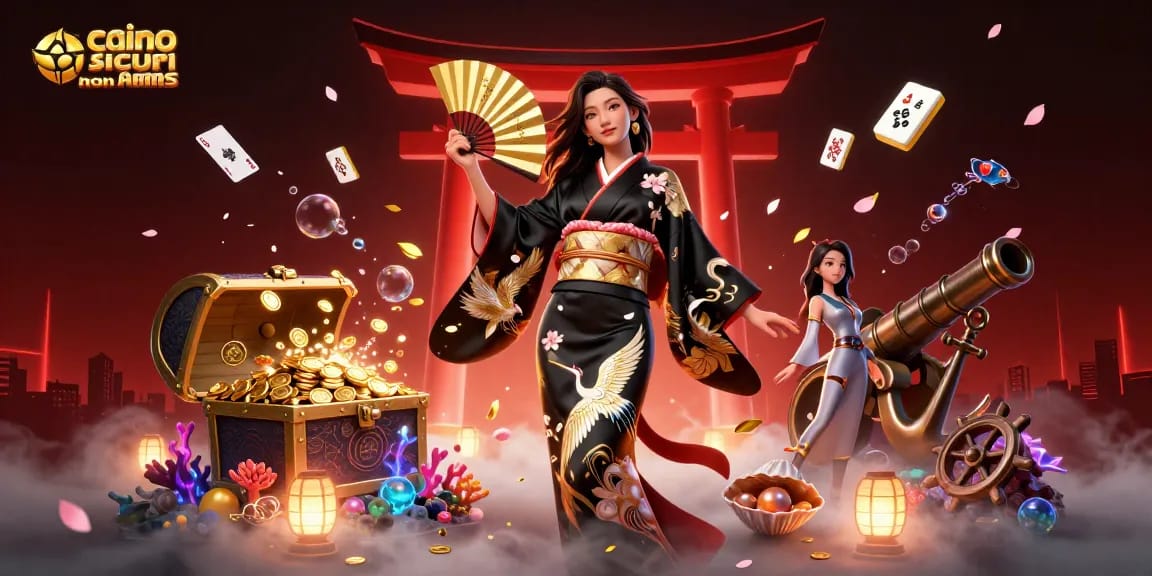 Vivi l'emozione nei casino sicuri non AAMS con vivaci visivi contrastanti che mostrano i giochi popolari e gli elementi culturali.