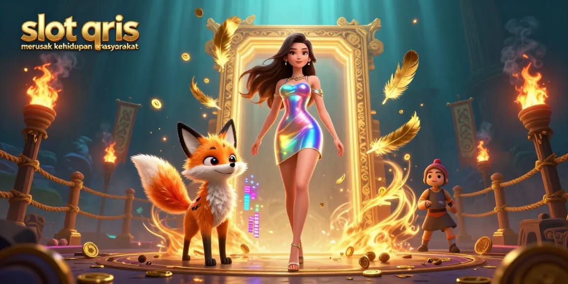 slot qris merusak kehidupan masyarakat showcasing a vibrant 3D illustration with colorful elements and gambling symbols.