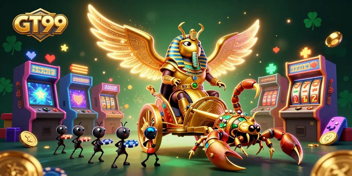 Win big with GT99 in this vibrant 3D illustration of casino adventures!