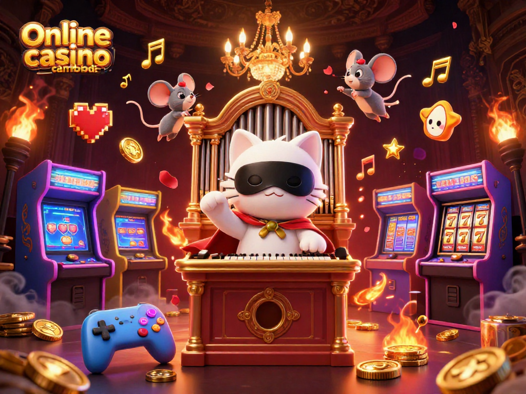 Engage in the thrilling atmosphere of Online casino Cambodia, showcasing vibrant gaming elements around dynamic characters.