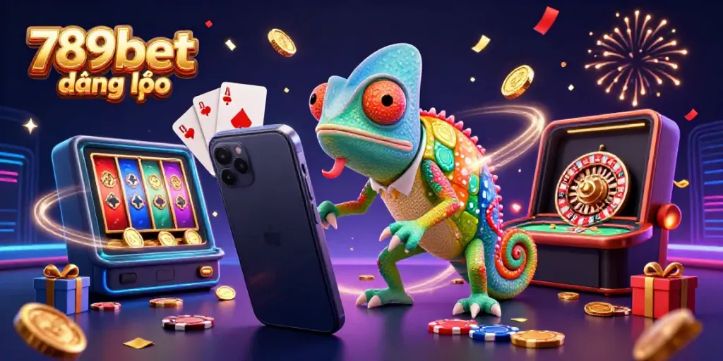 Experience the vibrant entertainment of 789bet đăng nhập with a lively 3D casino scene featuring cheerful characters and exciting game elements.