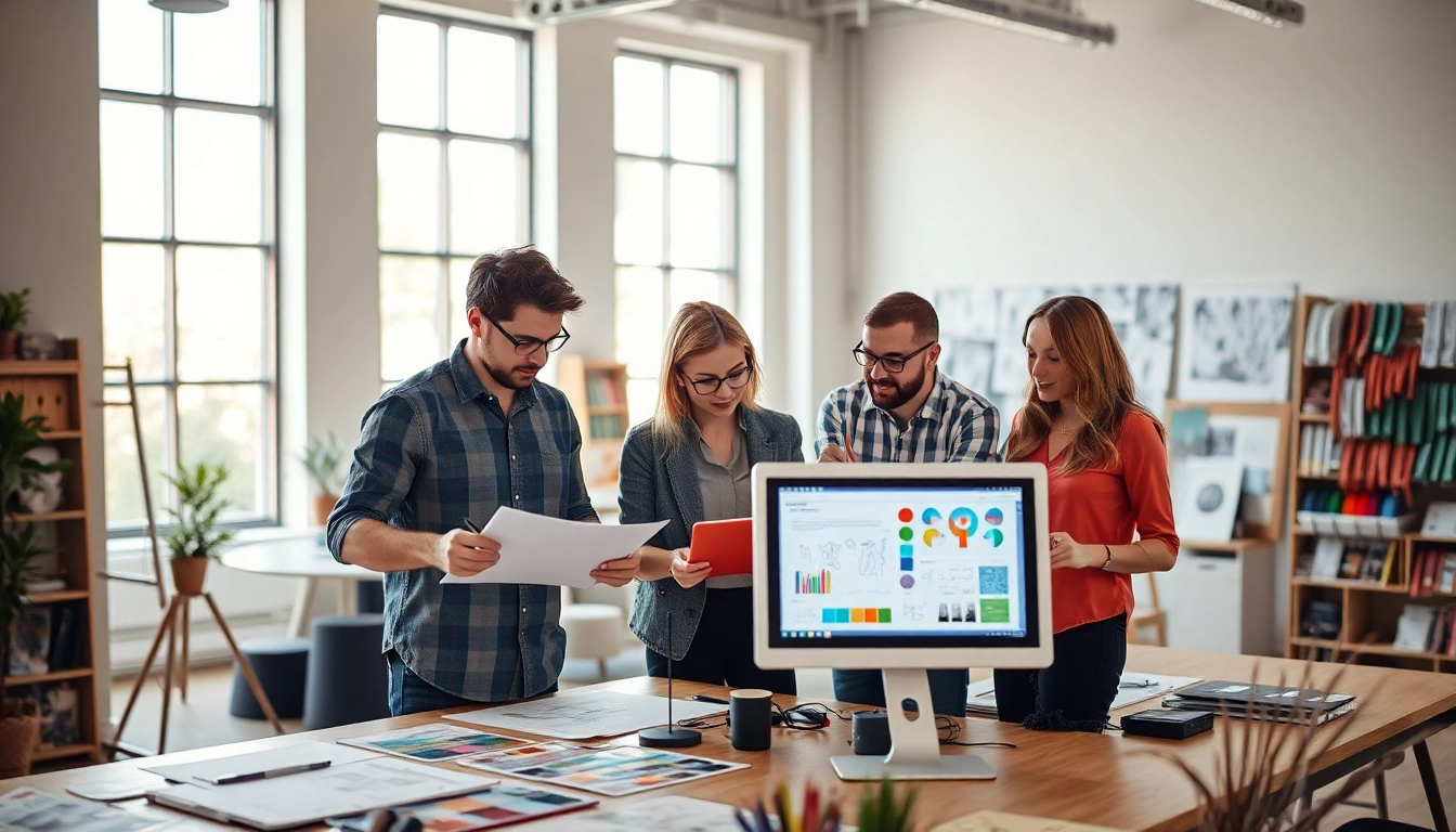 Showcase of designers at https://bestdesignersintheworld.com/ collaborating on creative projects in a vibrant studio.