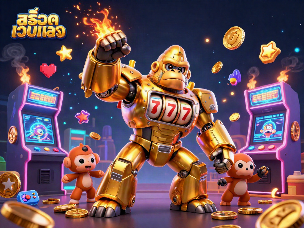 Watch the golden gorilla mech transform theสล็อตเว็บตรง gaming experience with thrilling action and casino excitement.