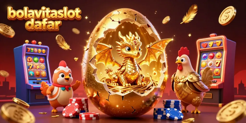 Experience exciting jackpots with bolavitaslot daftar featuring a baby dragon amidst vibrant slot symbols.