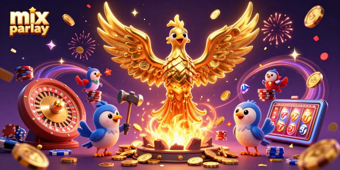 Engage with mix parlay betting strategies amidst 3D casino elements and golden coins flying in celebration.