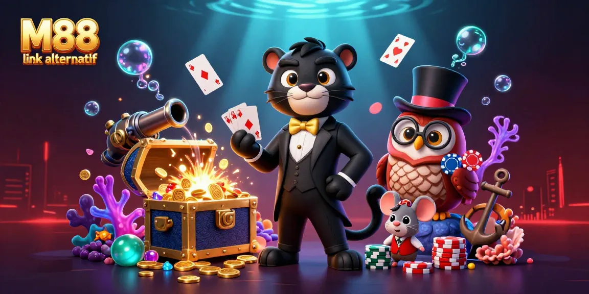 Engage in M88 link alternatif gameplay with stylish casino characters in a vibrant 3D underwater scene.