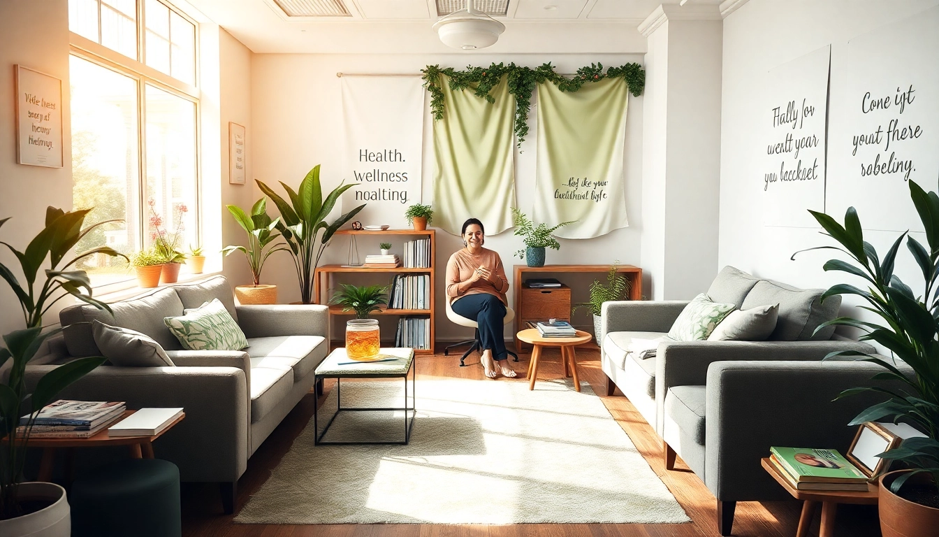 Capture the essence of newsmilelife with a wellness coach in a bright office filled with motivational elements.