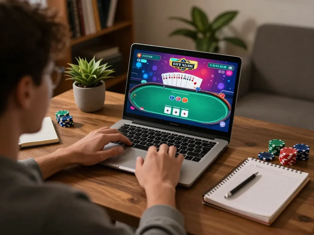 Player strategizes in online poker game interface showcasing superjp betting options