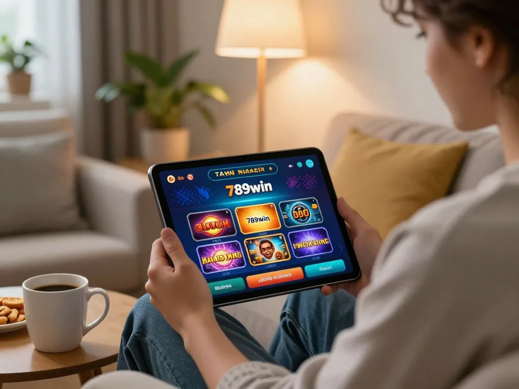 Engaging with the 789win link mới on a tablet for online casino gaming.