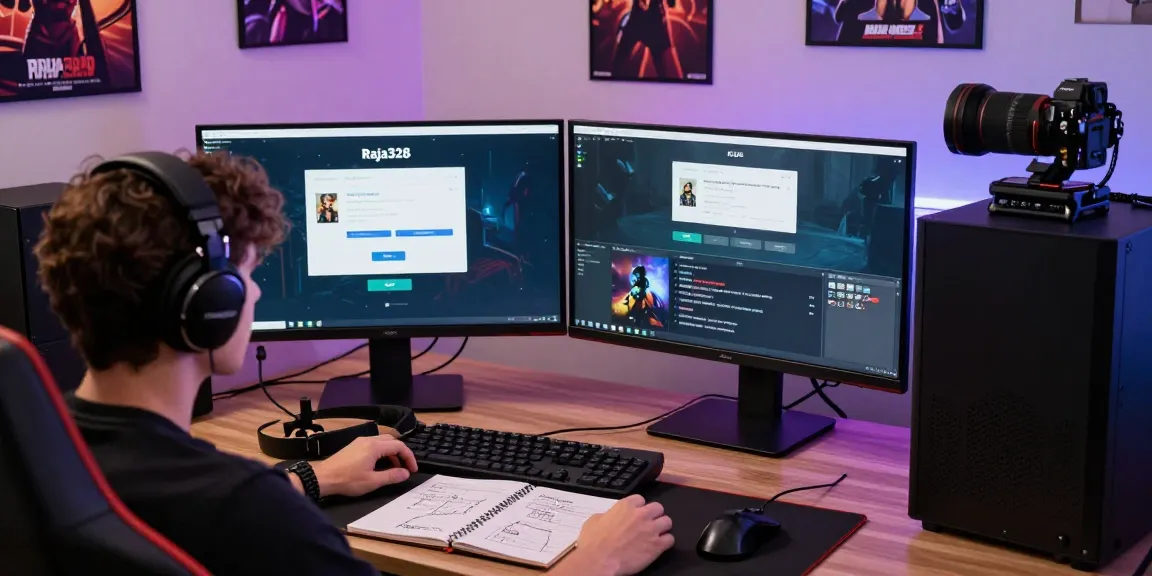 Login raja328 support scene with user engaging in online gaming community at a modern desk, showcasing interactive elements and vibrant atmosphere.