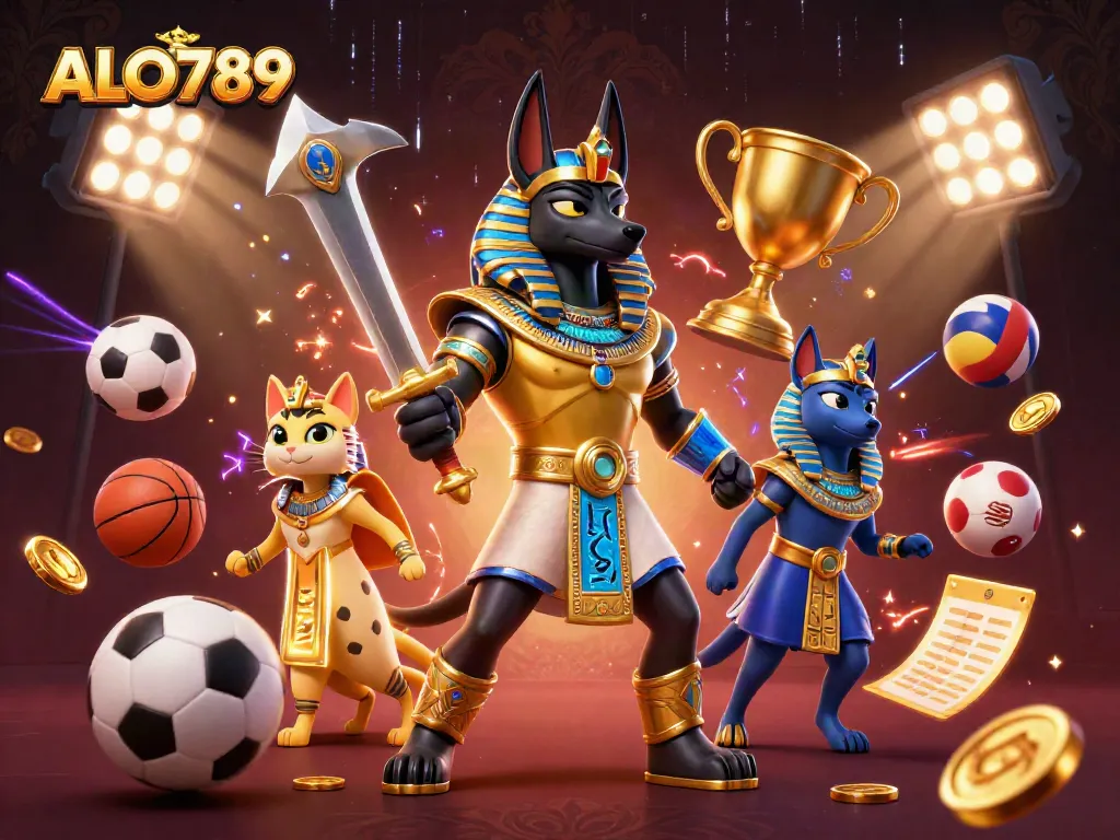 Experience thrilling bets with ALO789, showcasing vibrant characters amidst dynamic sports elements.
