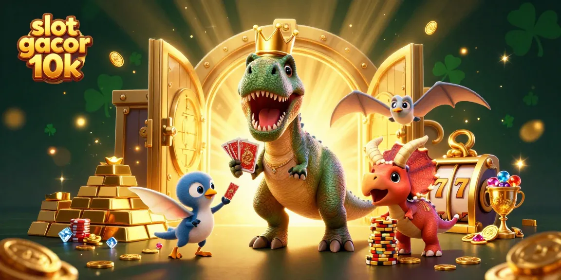 Spin the reels like a pro in slot gacor 10k, where dinosaurs deal cards in a vibrant casino setting.