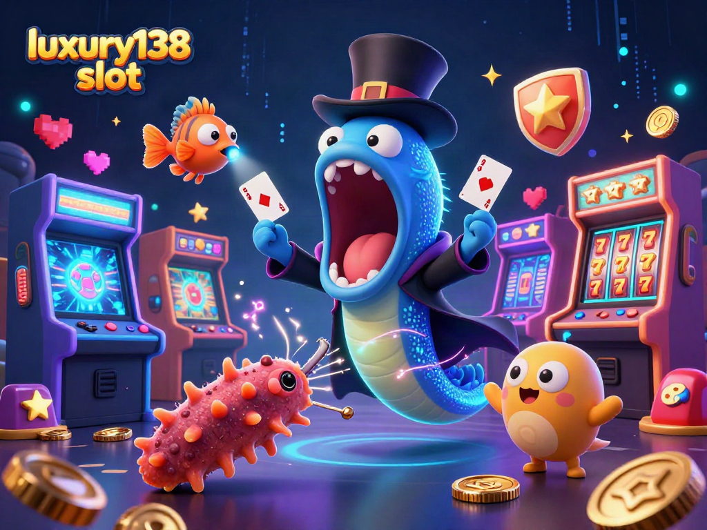 Aktifkan kemenangan dengan luxury138 slot dalam ilustrasi kasino penuh warna dan karakter menarik.