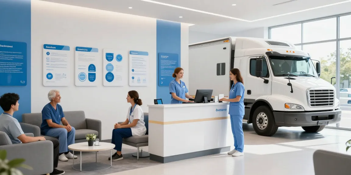 Health insurance for truck drivers facilitated by compassionate healthcare providers in a modern medical clinic.