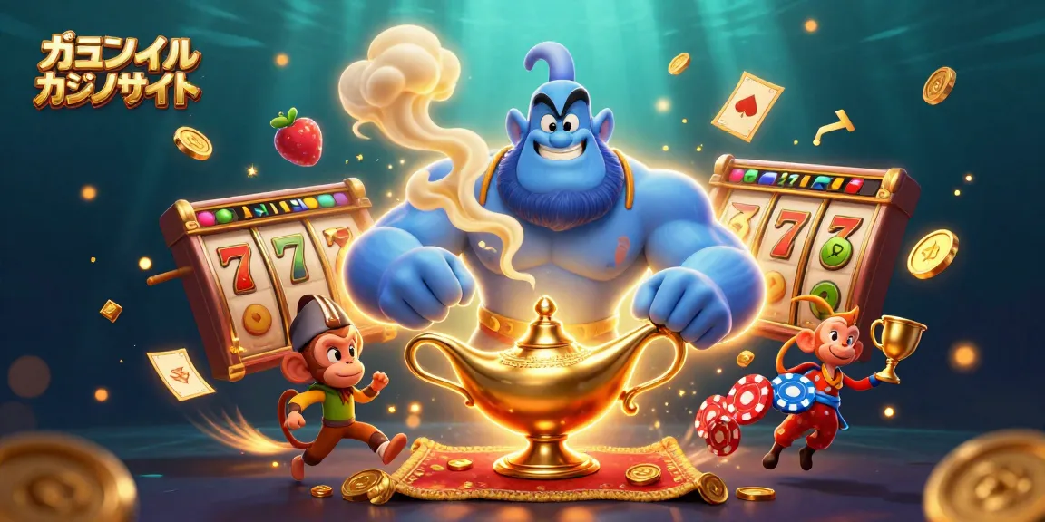 オンラインカジノサイトでスロットとゲームを楽しむ様子を描いたイラスト