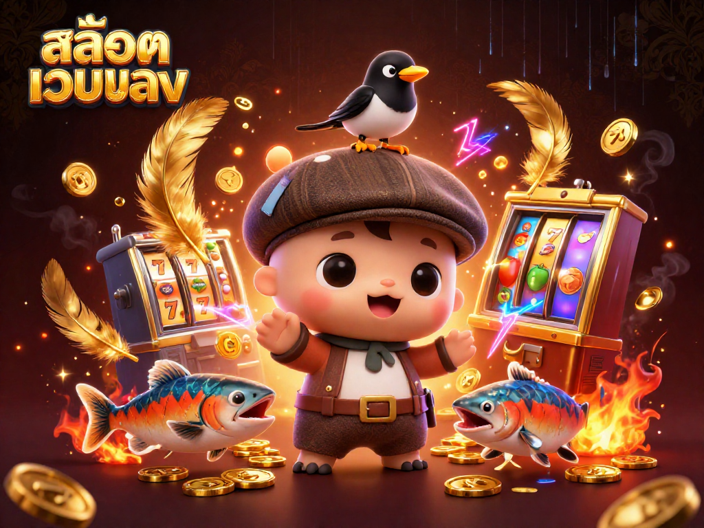 Engage thrilling jackpots with slot reels featuring สล็อตเว็บตรง characters in a lively 3D casino scene.
