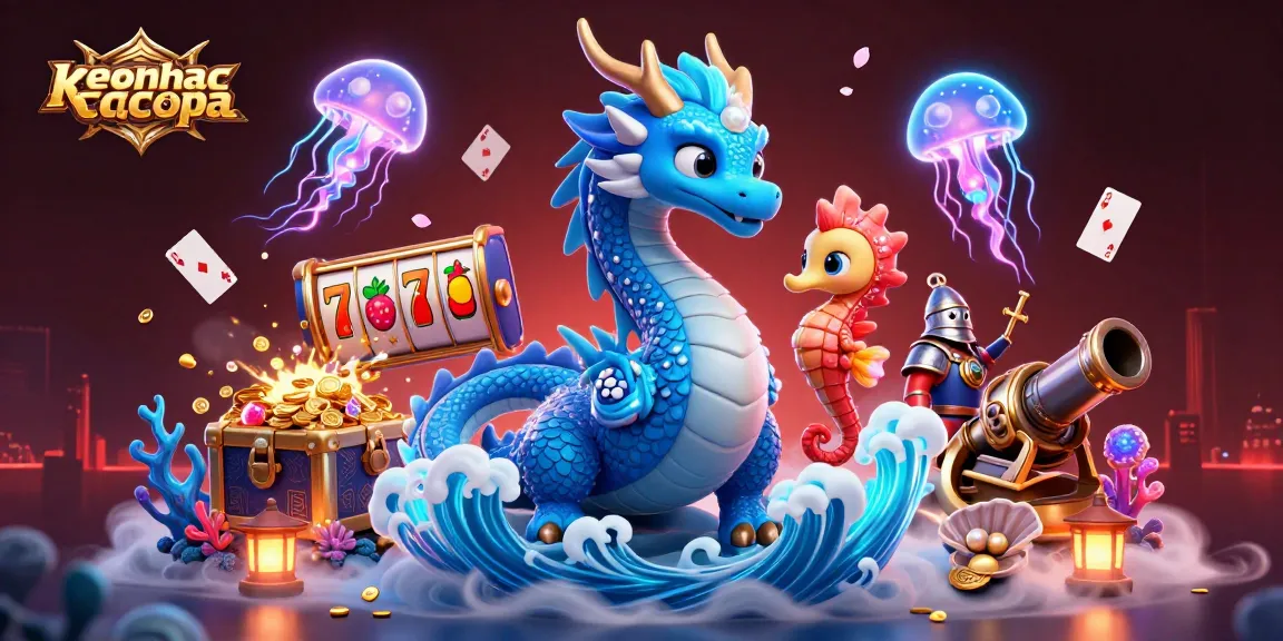 Engage with keonhacaicopa's thrilling casino world filled with slot reels and ocean elements.