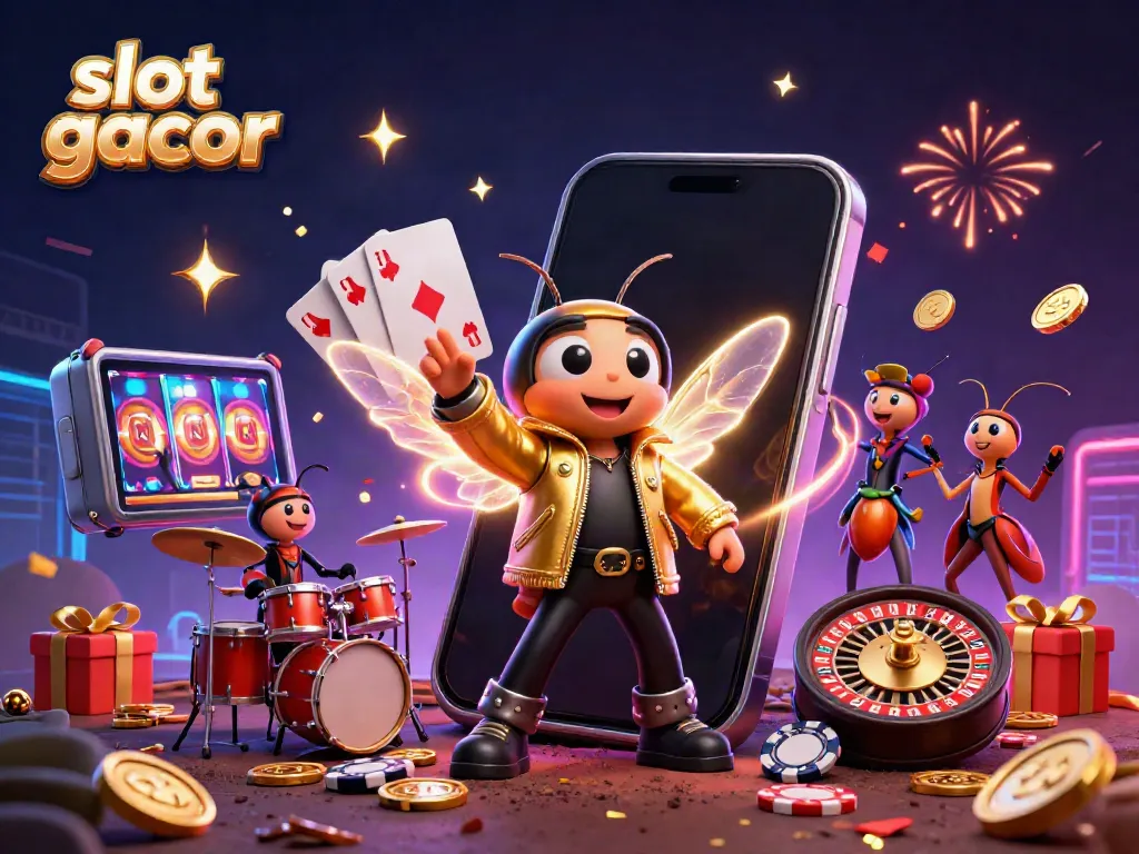 Slot gacor dengan cicada rock star dan elemen permainan kasino yang ceria.