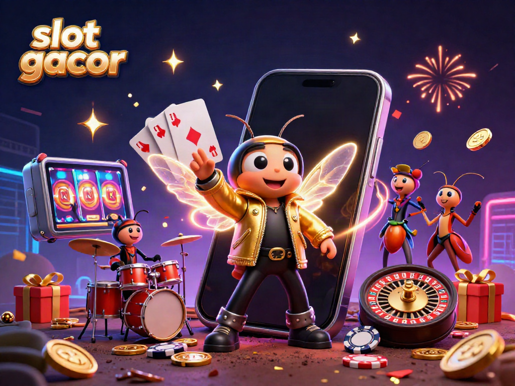 Slot gacor dengan cicada rock star dan elemen permainan kasino yang ceria.