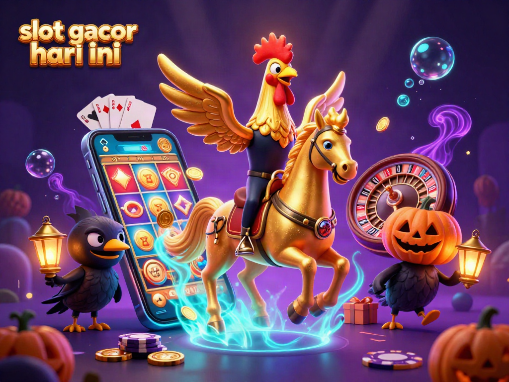 Experience excitement with slot gacor hari ini, featuring a golden rooster and magical casino elements.