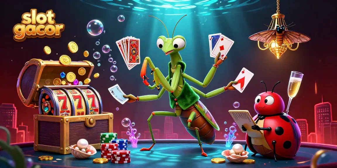 Engage with the vibrant slot gacor scene featuring animated creatures in a lively casino setup.