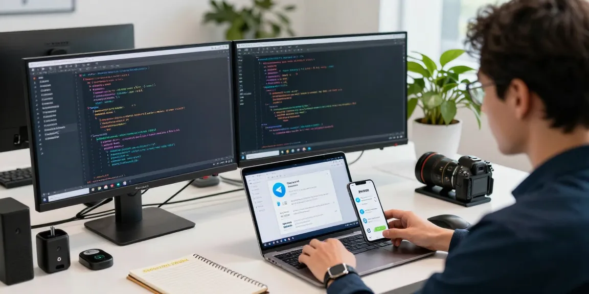 Engaging workspace optimizing telegram中文 settings for seamless user experience in a bright tech environment.