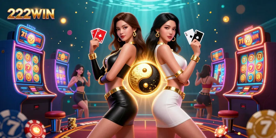 Experience thrilling games at 222WIN with dynamic, vibrant casino-themed illustration