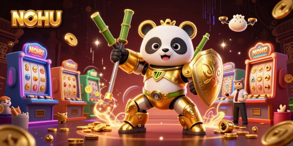 Engage in thrilling gaming at NOHU with vibrant slot reels, golden jackpot excitement, and dynamic gameplay.