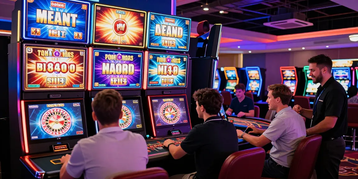 Experience the excitement of slot deposit 5000 at a vibrant online casino with enthusiastic players and colorful lights.