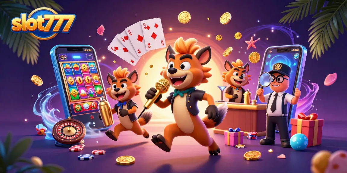 Experience exciting gameplay with slot777 as lively hyenas perform comedy and cocktails in a vibrant casino.